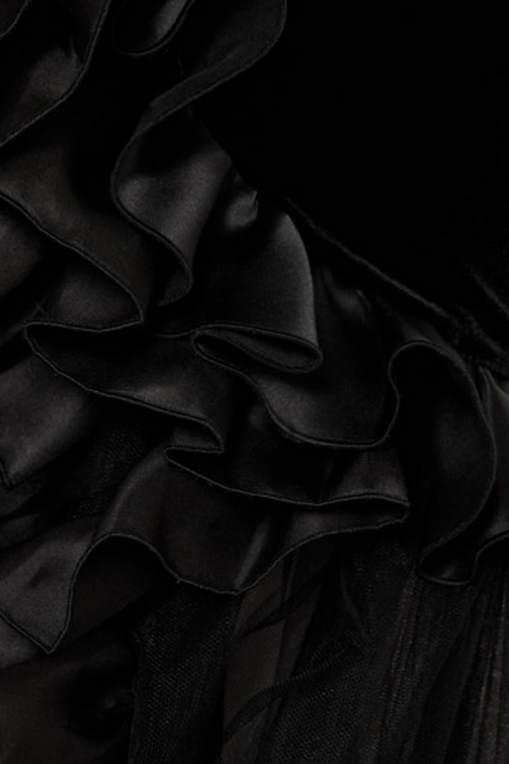 Yalie Ruffle Strapless Mesh Maxi Dress