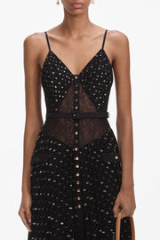 Yulaia Lace Dot Belted Pleated Maxi Dress