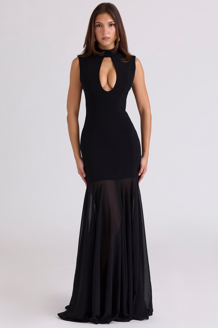 Sexy Sleeveless Hollow Slim-Fitting Patchwork Voile Dress