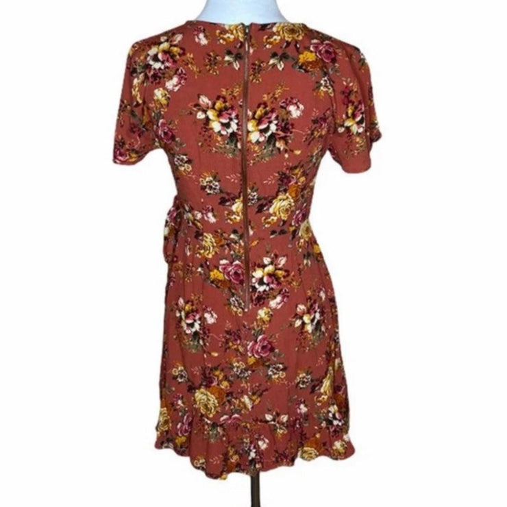 Summer Women's V Neck Short-Sleeved Chiffon Printed Dress