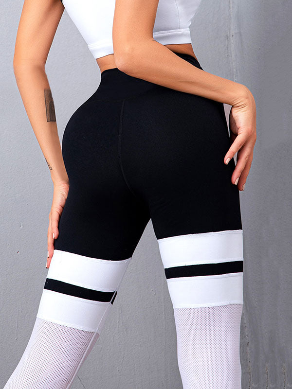 High-Waisted Buttocks Contrast Mesh Stitching Yoga Leggings