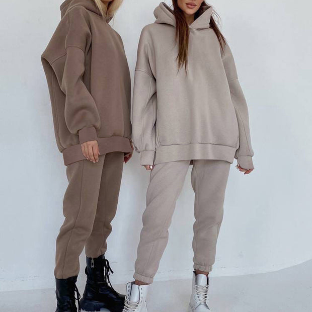 Casual Solid Color Long Sleeves Hooded Set