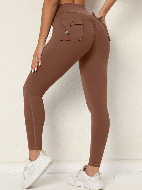 Skinny Wrap High-Waisted Pockets Solid Color Tights Leggings