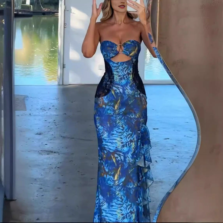 sexy floral tube top long dress