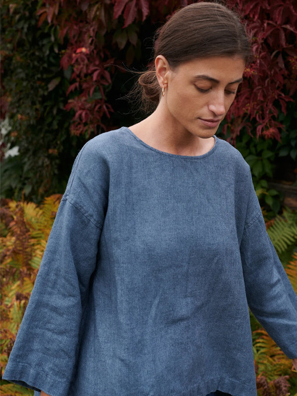 Round Neck Solid Color Cotton And Linen Top