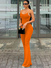 Skinny Wrap Solid Color Spaghetti-Neck Jumpsuits