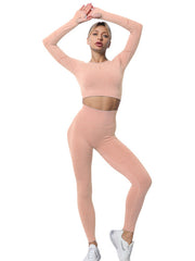 Solid Color Long-Sleeved Seamless Knitted Yoga Suits