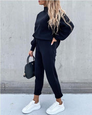 Casual Solid Color High Collar Pencil Pants Suits