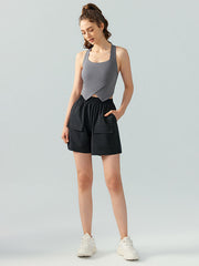 Cropped Wrap Back Cross Hollow Solid Color Square-Neck Yoga Tops