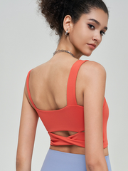 Wrap Hollow Solid Color Spaghetti-Neck Sports Bra