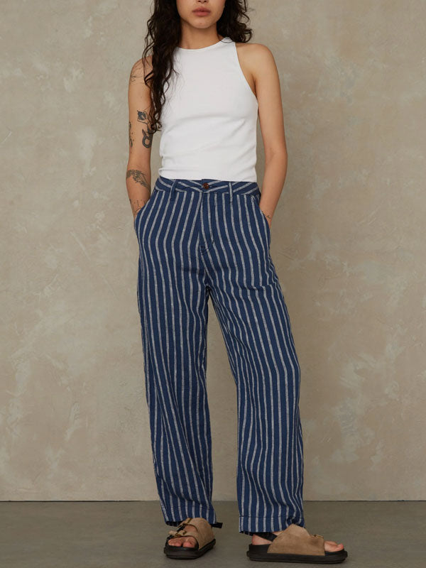 Casual Striped Linen Women's Pants