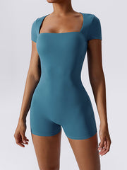 Wrap Solid Color Square-Neck Sports Rompers