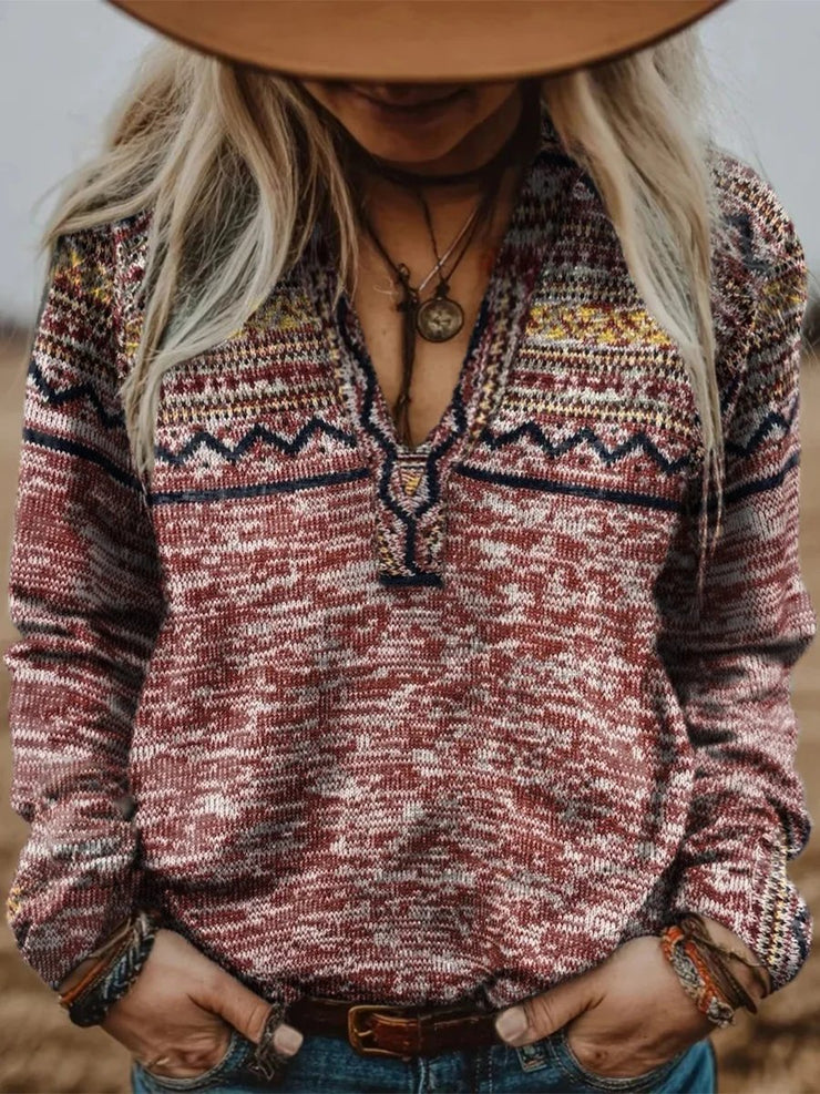 Women's Retro Western Print Sweater