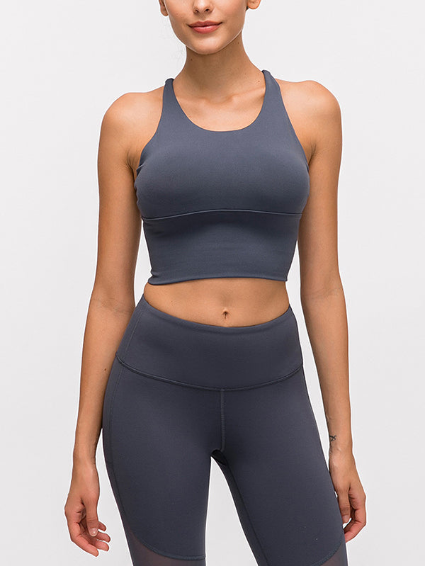 Skinny Wrap Yoga Tops Hollow Solid Color Spaghetti-Neck Bra