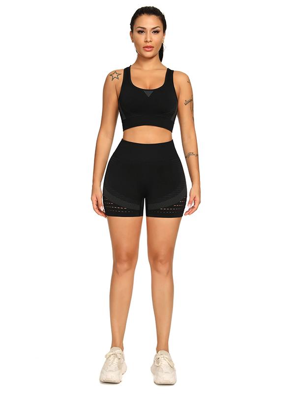 Wrap Back Hollow Bra&Shorts Quick Dry Yoga Suits