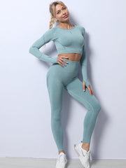 Solid Color Long-Sleeved Seamless Knitted Yoga Suits