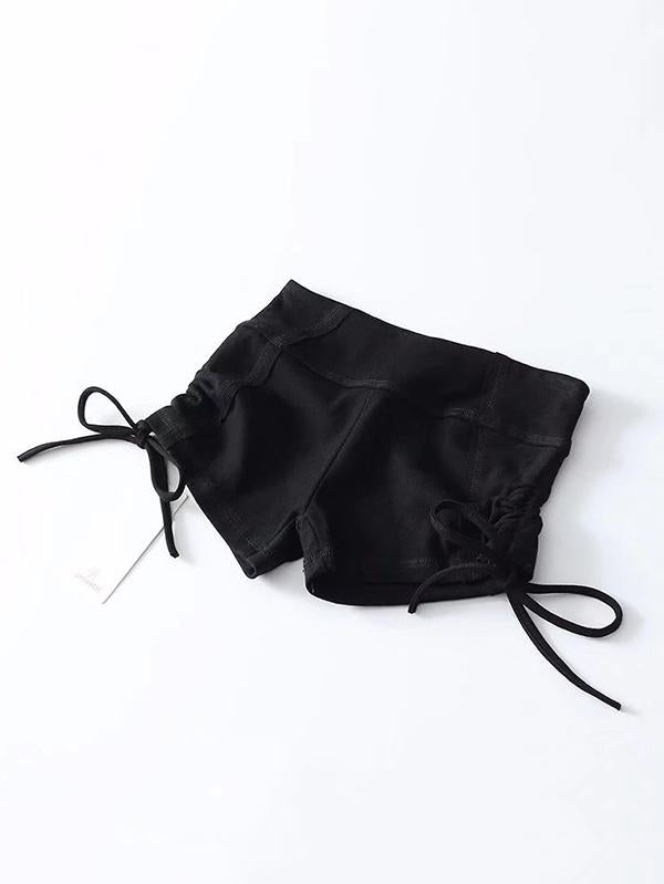 Wrap Solid High Waist Sports Shorts