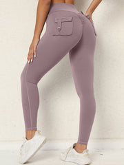 Skinny Wrap High-Waisted Pockets Solid Color Tights Leggings