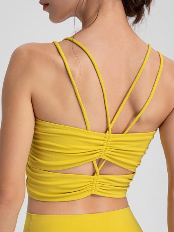 Back Cross Hollow Solid Color Spaghetti-Neck Sports Bra