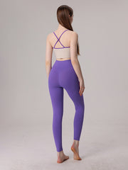 Back Cross Hollow Split-Joint Spaghetti-Neck Sports Bra&Leggings Suits