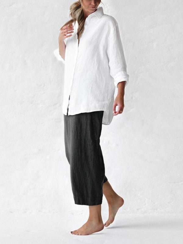 Simple Solid Color Wide Leg Women's Cotton Pants