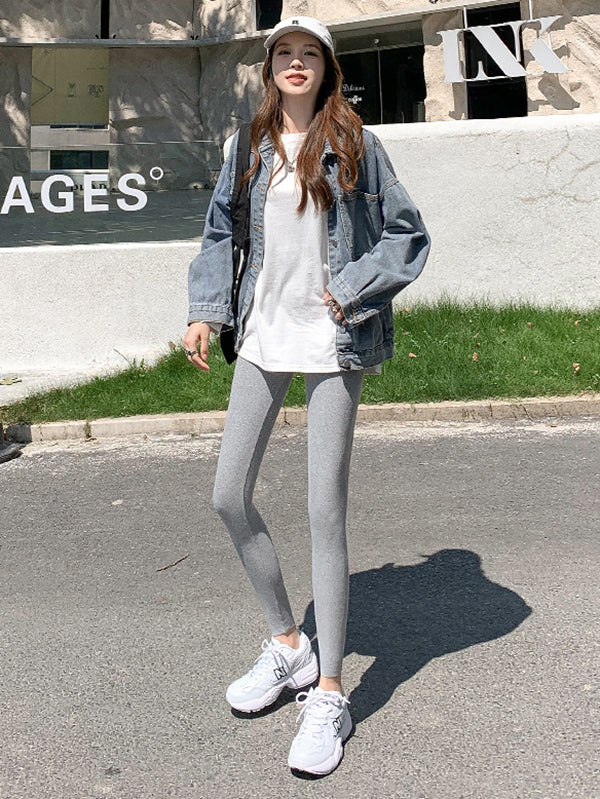 Casual High Waisted Skinny Leg Solid Color Leggings