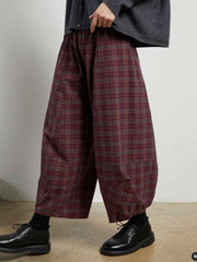 Vintage Checkered Pattern Printed Women's Pants