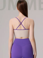 Back Cross Hollow Split-Joint Spaghetti-Neck Sports Bra&Leggings Suits