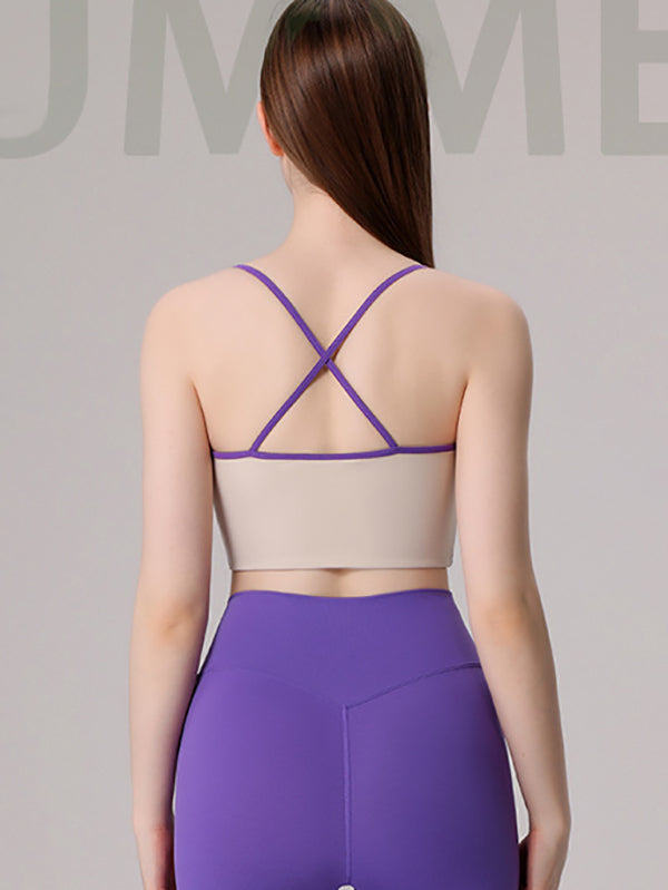 Back Cross Hollow Split-Joint Spaghetti-Neck Sports Bra&Leggings Suits