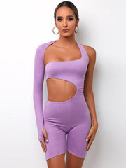 Sexy Wisp Empty Solid Color Single Sleeve Sports Romper