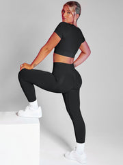 Solid Color Short Sleeves & Leggings Yoga Suit