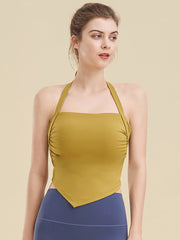 Skinny Wrap Backless Solid Color Halter-Neck Yoga Tops