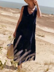 Outdoor Sleeveless Big Hem Linen Women's Dress