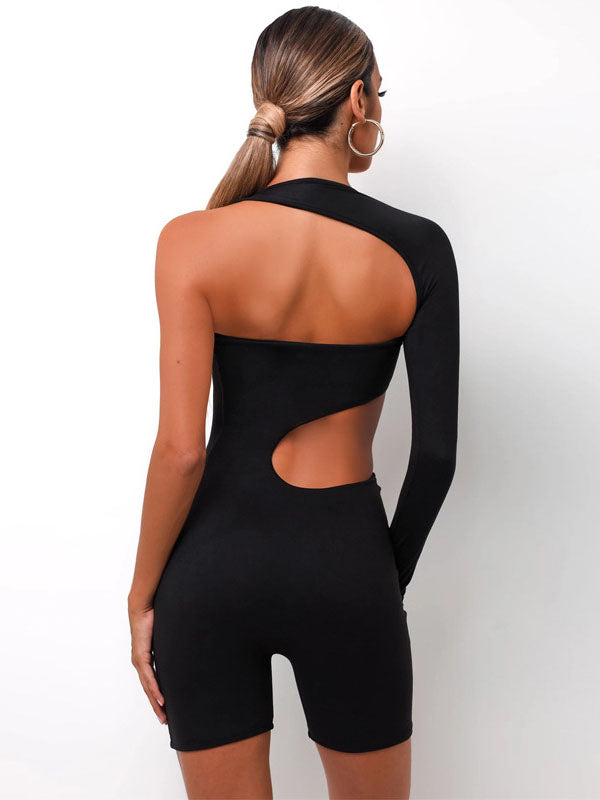 Sexy Wisp Empty Solid Color Single Sleeve Sports Romper