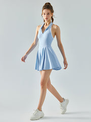 Sleeveless Backless Color-Block Halter-Neck Sports Dresses