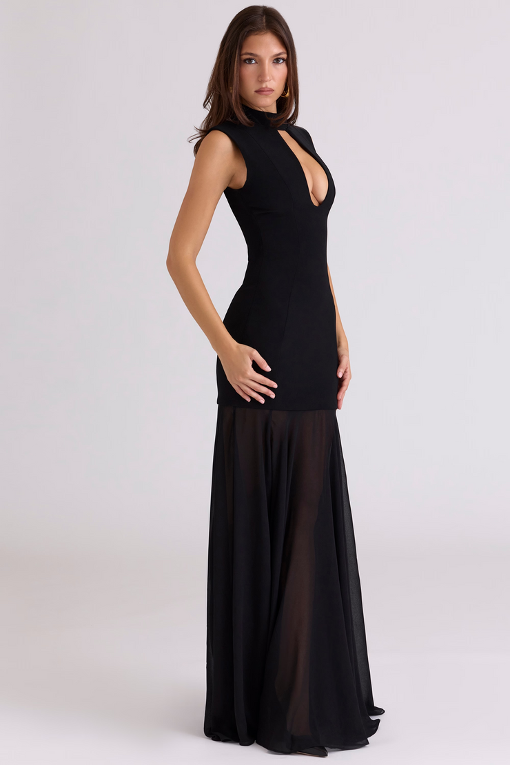 Sexy Sleeveless Hollow Slim-Fitting Patchwork Voile Dress