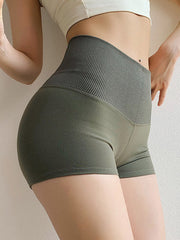 Solid Color High Waist Stretch Tight Yoga Shorts