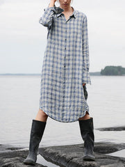 Plaid Temperament Women's Cotton Linen Dress