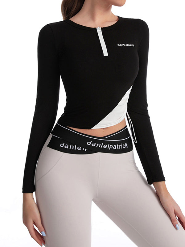 Quick Dry Color-Block Zipper Long Sleeves Tees