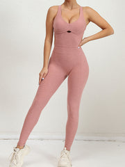 Skinny Wrap Back Cross Backless Hollow Solid Color Yoga Jumpsuits