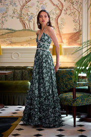 The Scarlette Dress in Emerald Peony Print