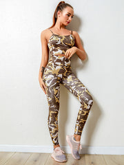 Spaghetti-Neck Camouflage High-Waisted Tight Yoga&Gym Suits