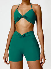 Wrap Backless Knot Solid Color Halter-Neck Sports Bra