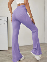 Flared Wrap High-Waisted Solid Color Flared Trousers