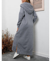 Autumn Winter New Loose Velvet Casual Fashion Big Pocket Knitted Hooded Maxi Dress