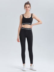 Letter Print Solid Color Sports Leggings