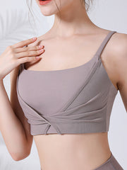 Wrap Backless Hollow Knot Solid Color Split-Joint Sports Bra