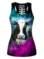 Animal Printed Breathable Hollowed Vest&Leggings Sports Suits