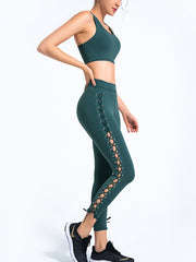 Bandage-Side Solid Bra & Leggings Suits