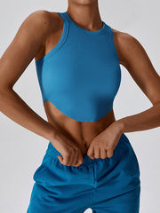 Sleeveless Wrap Solid Color Round-Neck Sports Tank